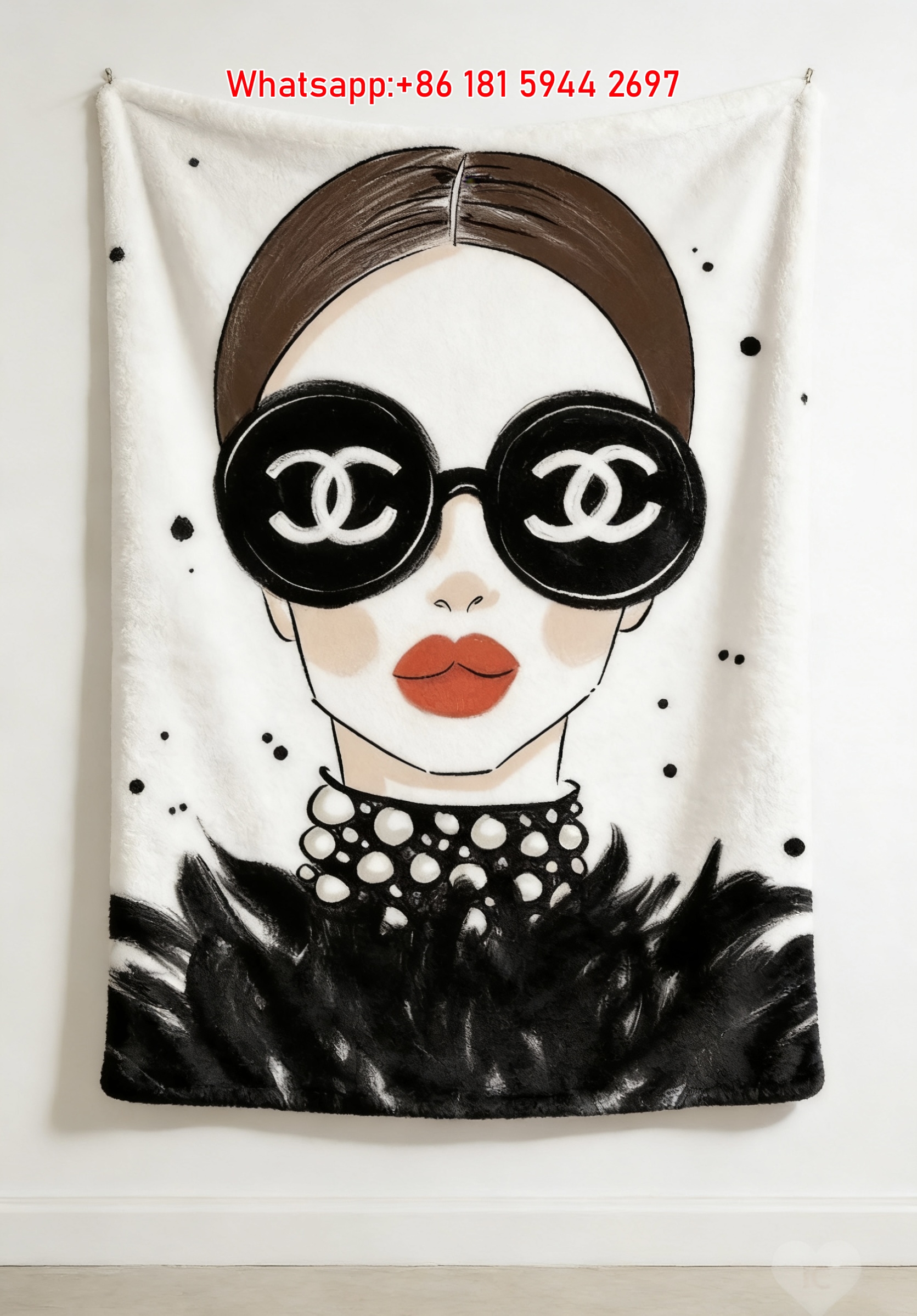 Chanel CC Logo Fashion Illustration Flannel Sofa Throw Blanket IMG_6751